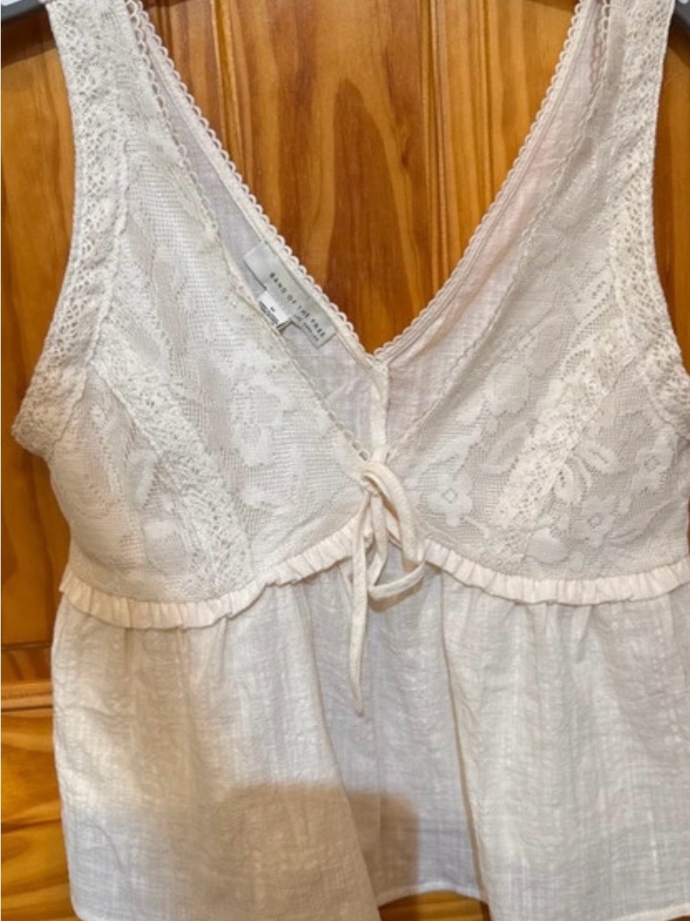 Lace-Trim V-Neck Chemise Top in Cream. Teen sizes